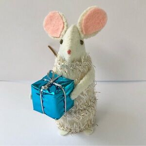 Felt mouse art doll  in sparkly dress with a Blue Gift hand-sewn cute